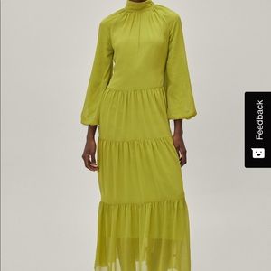 High Neck Tiered Maxi Smock Dress in Lime